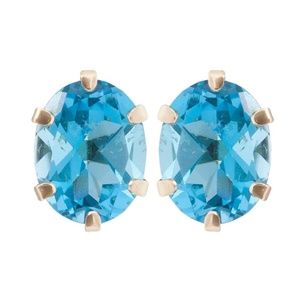 10K Gold Stud Earrings with Genuine Blue Topaz